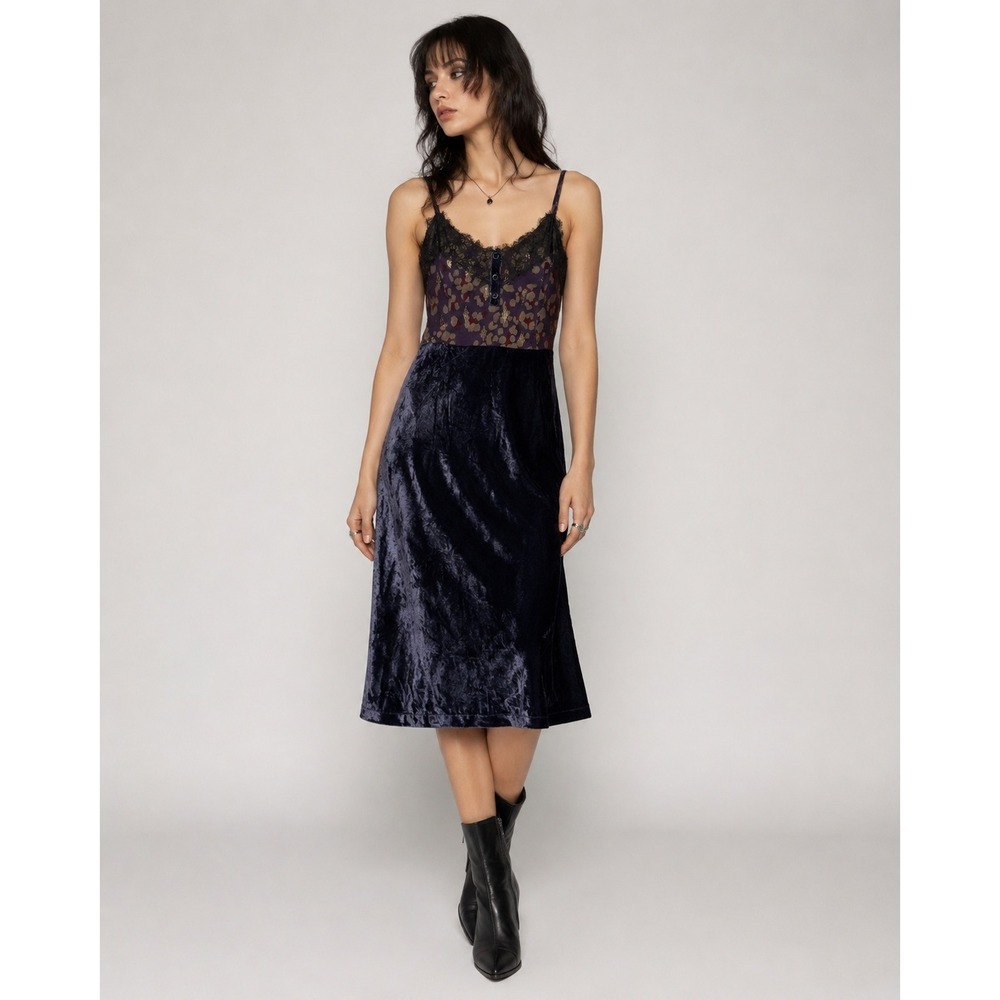 VFloral Velvet Slip Dress Lace Trim Fairy Grunge Whimsigoth Small